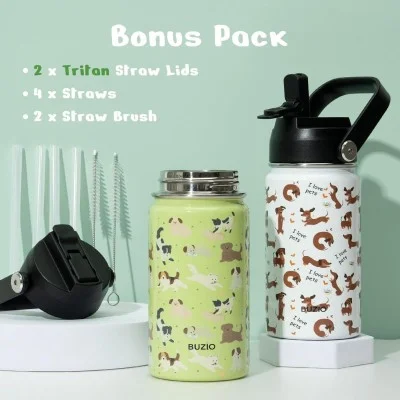 Buzio Kids Water Bottle 500ML - Yellow Dogs+White Dachshund